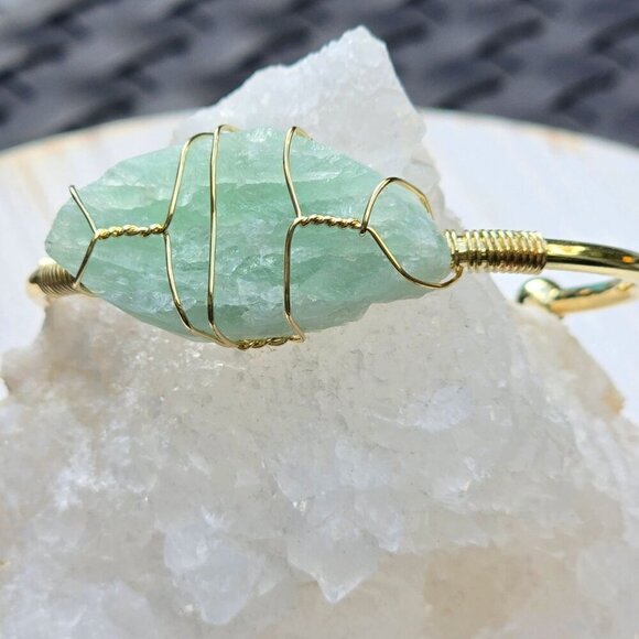 Fluorite ✦ Wire Wrap Clarity Cuff ✦ 14Kt Gold Over Copper Adjustable Talisman - Picture 4 of 13